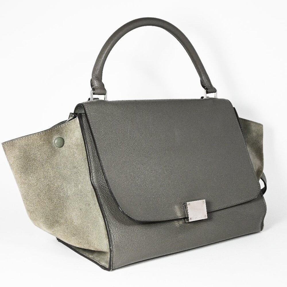 Celine Trapeze Leather 2-Way Handbag Turn-Lock front Closure Leather-Lined Sage